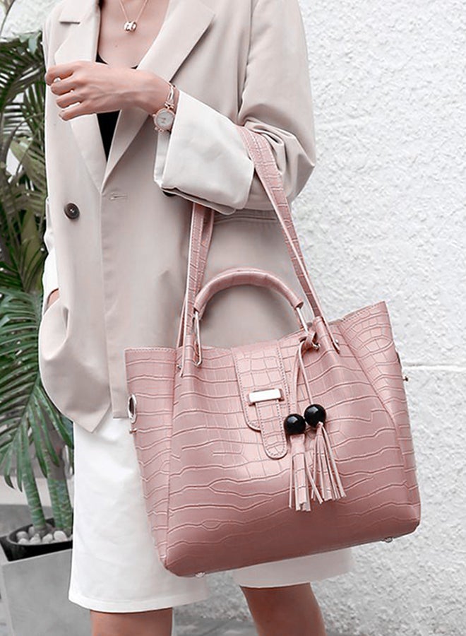 Crocodile Pattern Large Capacity Textured Composite Bag Set Pink - Image 4
